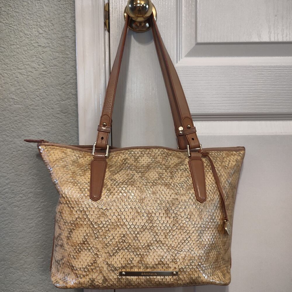 Brahmin Beige Snakeskin Tote Bag Purse Crossbody